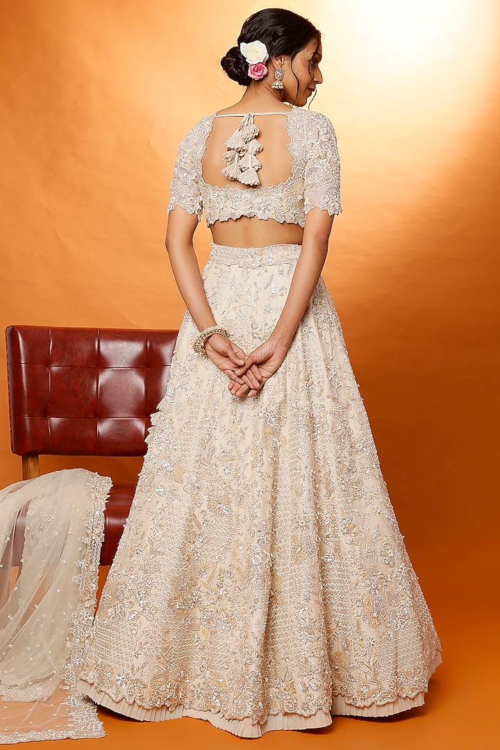 Ivory Embroidered Bridal Lehenga Set by Anushree Reddy at Pernia's Pop Up Shop